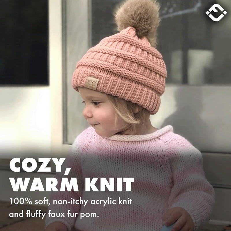 Funky Junque Toddler Pom Beanie – Kids Winter Hat for Ages 1–4, Baby Boy & Girl Knit Beanies, Warm Cozy Knit Snow Hats - Image 4